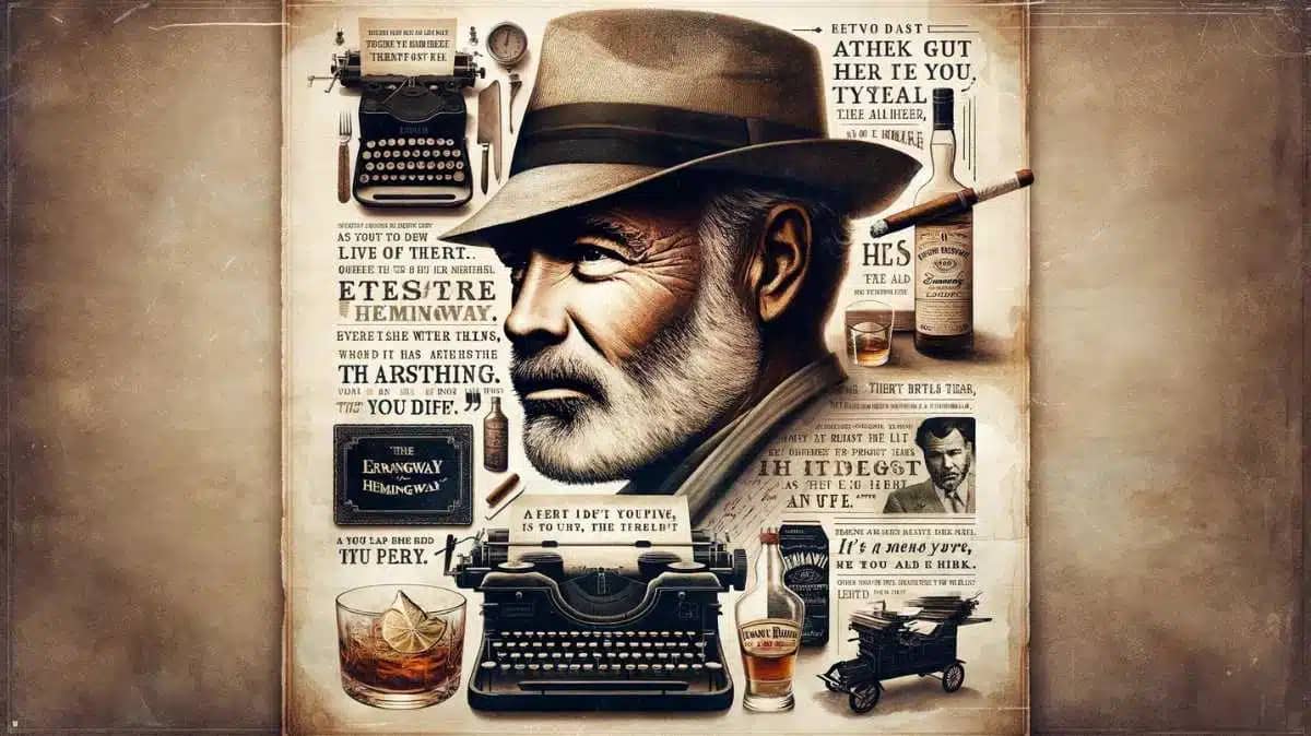 collage of Ernest Hemingway quotes reflecting his wisdom, wit, and unique perspective on life.