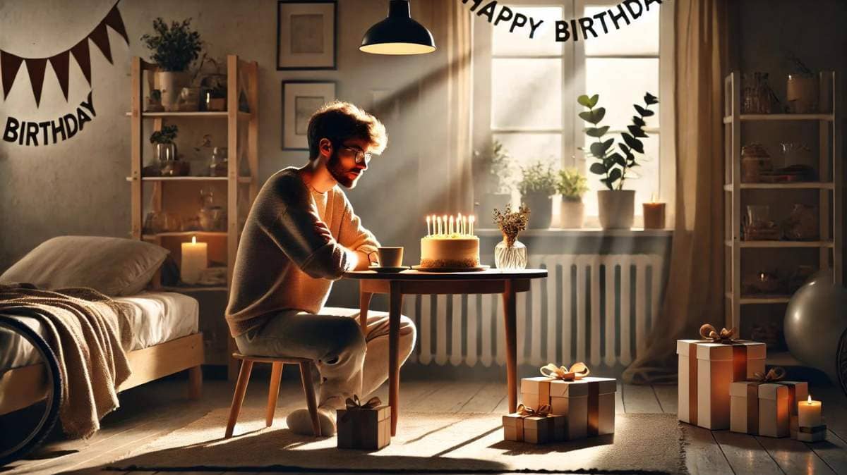 A cozy, intimate scene of a person celebrating their birthday alone.