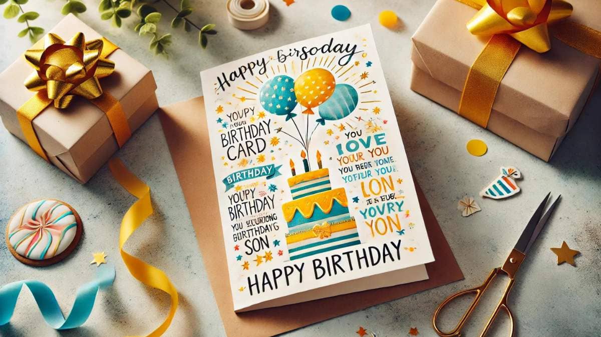 Birthday card with a heartfelt message for a son on his special day.